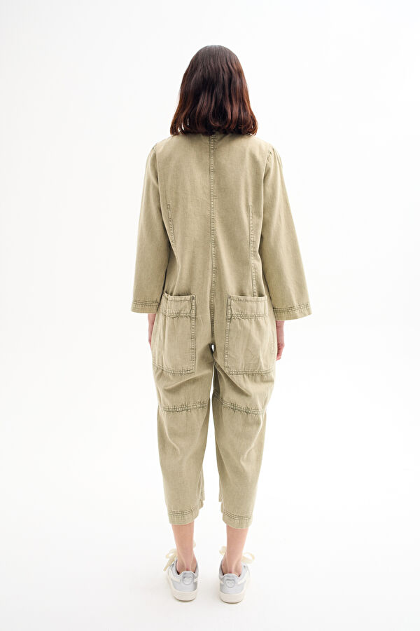 Khaki Denim Women's Jumpsuit 2