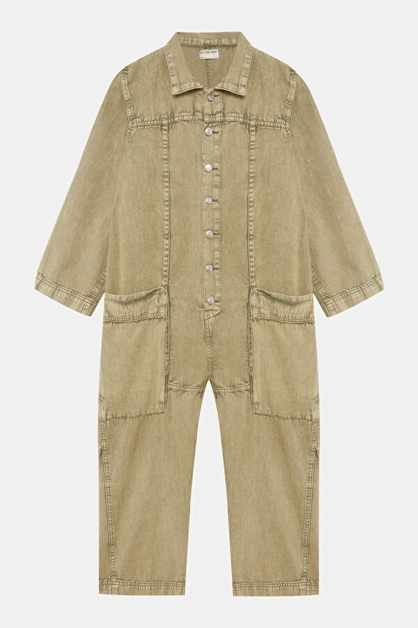Khaki Denim Women's Jumpsuit 3