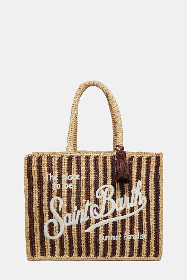 Cream Patterned Raffia Bag