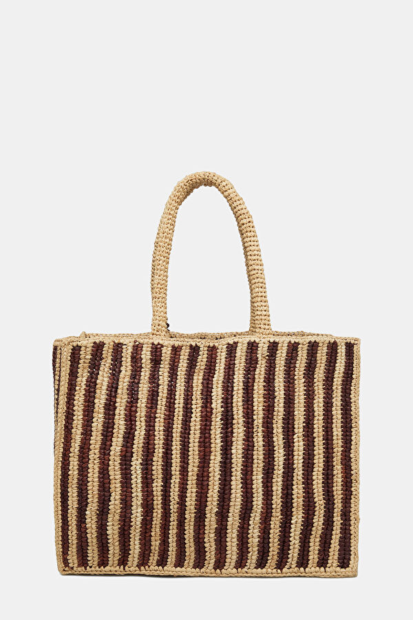 Cream Patterned Raffia Bag 3