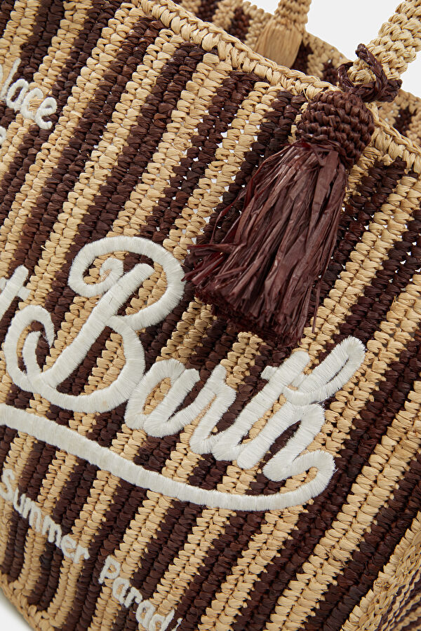 Cream Patterned Raffia Bag 5