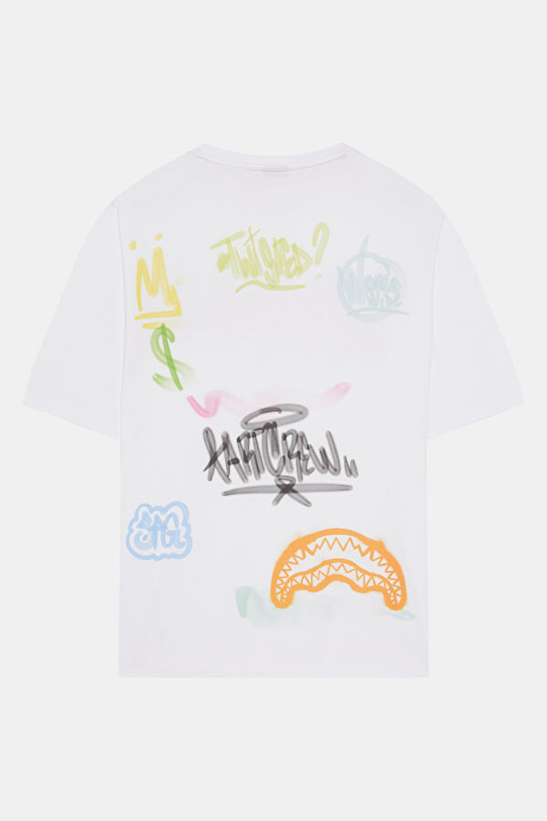 Relax Kalıp Beyaz Bisiklet Yaka Baskılı Erkek T-Shirt 6
