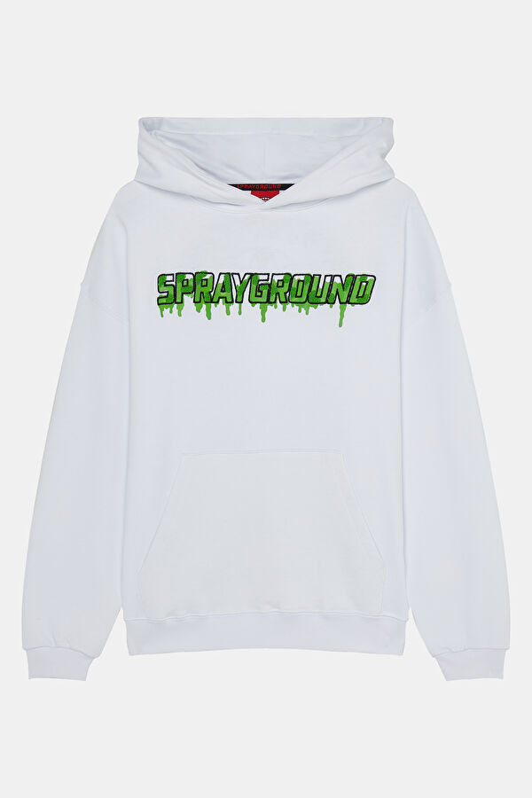 Beyaz Relax Kalıp Bisiklet Yaka Erkek Sweatshirt