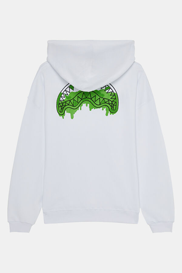 Beyaz Relax Kalıp Bisiklet Yaka Erkek Sweatshirt 2