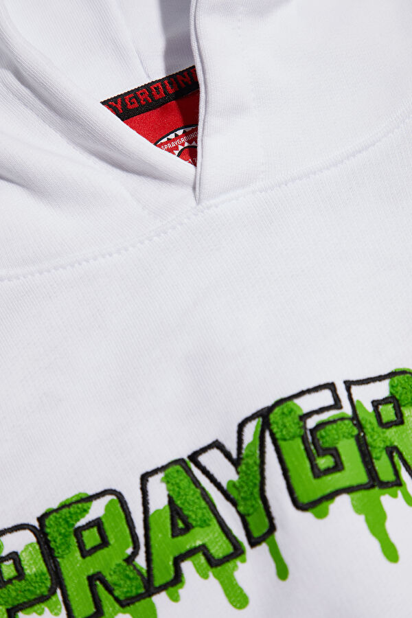 Beyaz Relax Kalıp Bisiklet Yaka Erkek Sweatshirt 3