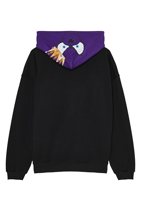 Siyah Relax Kalıp Kapuşonlu Erkek Sweatshirt 2