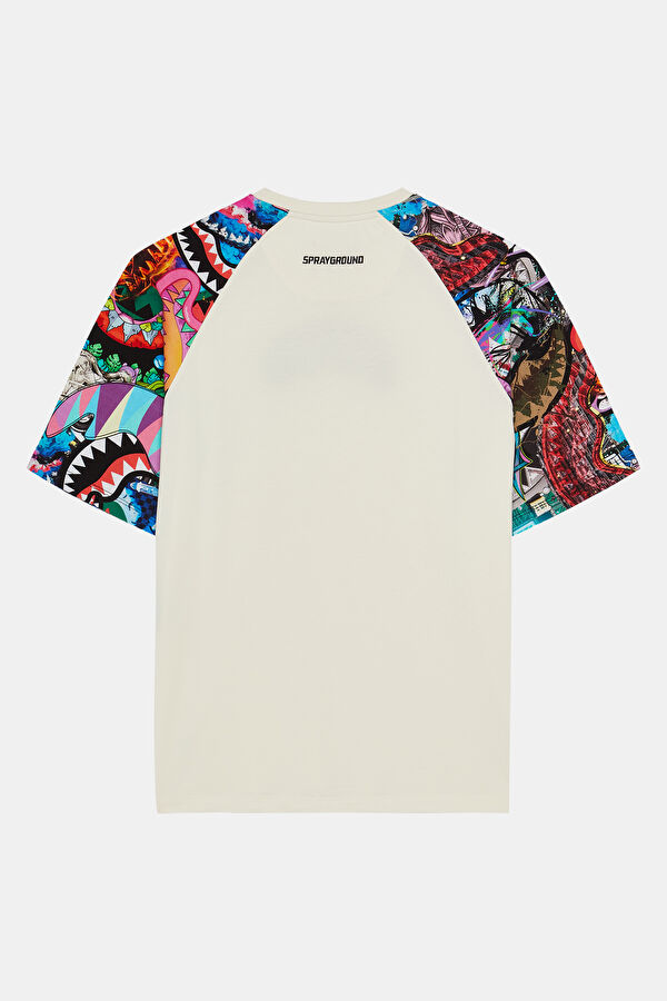 Relax Kalıp Krem Bisiklet Yaka Baskılı Erkek T-Shirt 4
