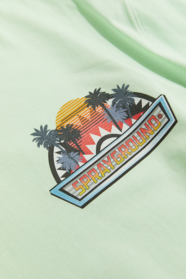 Relax Kalıp Açık Yeşil Bisiklet Yaka Baskılı Erkek T-Shirt 6