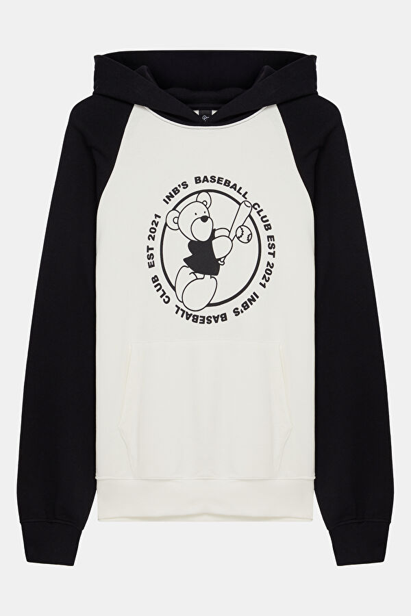 Krem Relax Kalıp Kapuşonlu Erkek Sweatshirt