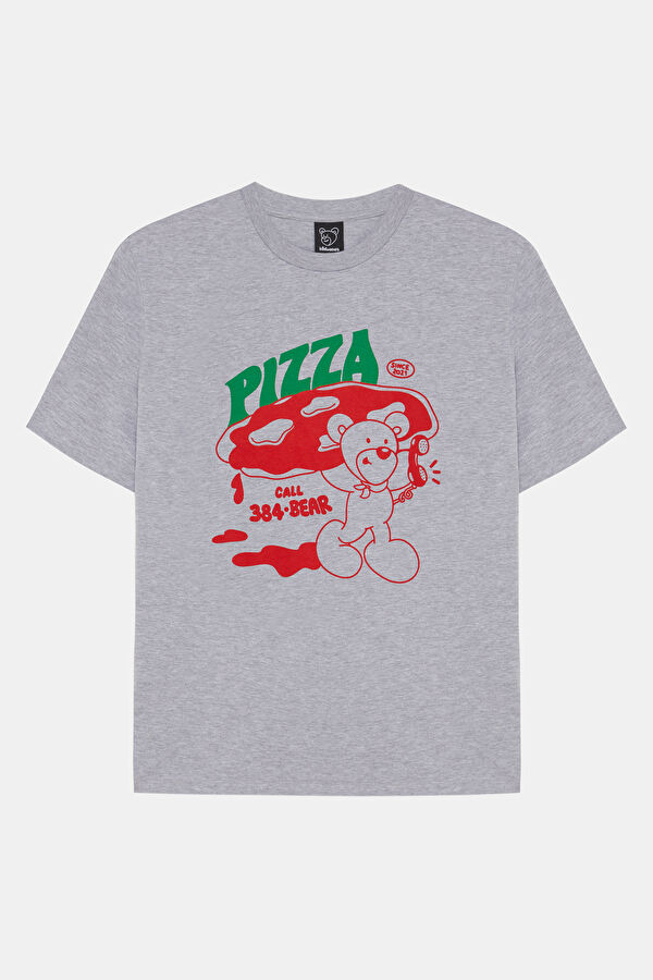 Relax Kalıp Beyaz Bisiklet Yaka Baskılı Erkek T-Shirt 3