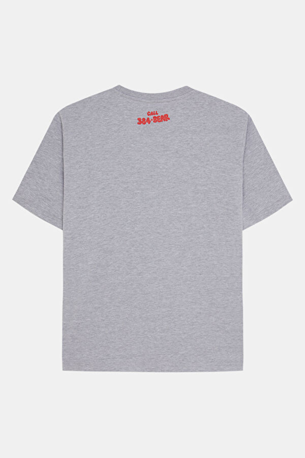 Relax Kalıp Beyaz Bisiklet Yaka Baskılı Erkek T-Shirt 4