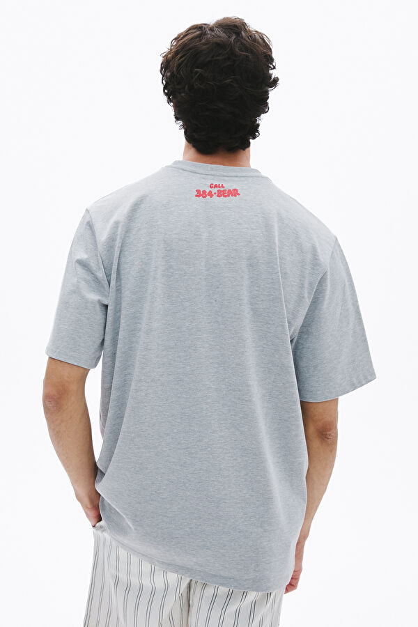 Relax Kalıp Beyaz Bisiklet Yaka Baskılı Erkek T-Shirt 2