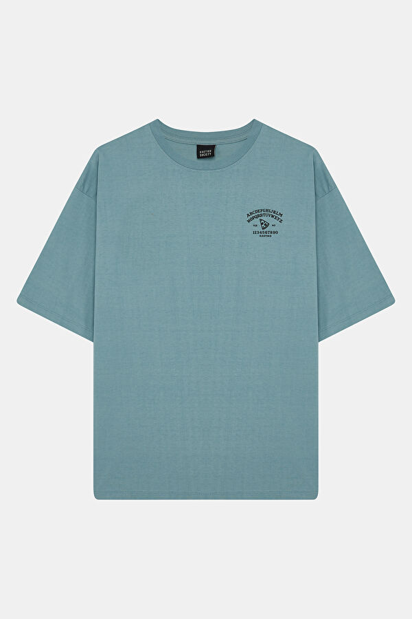 Relax Kalıp Açık Mavi Bisiklet Yaka Erkek T-Shirt