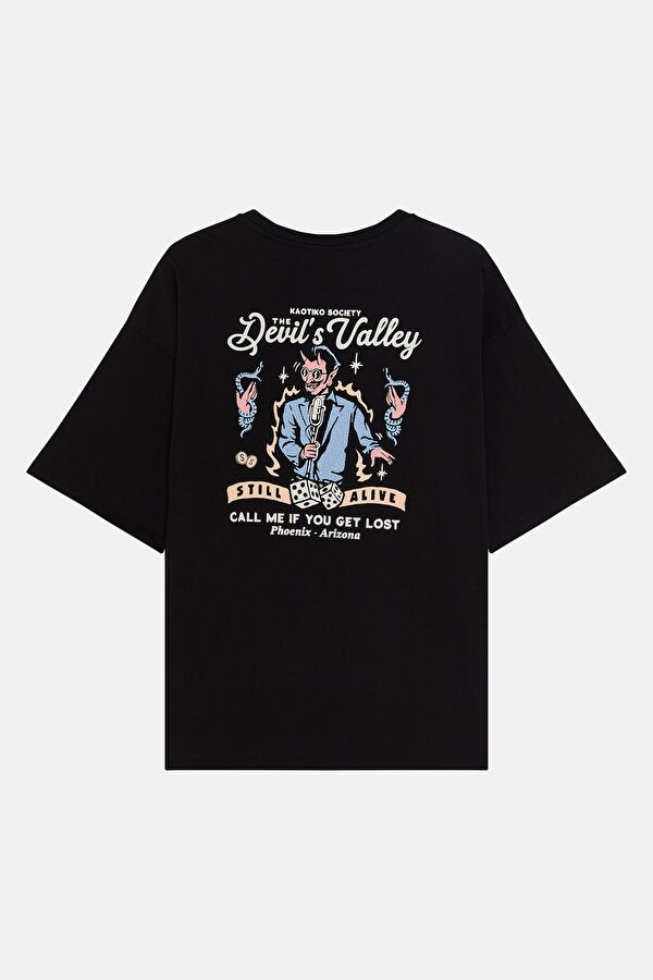 Relaxed Fit Black Crew Neck Printed Men's T-Shirt 2