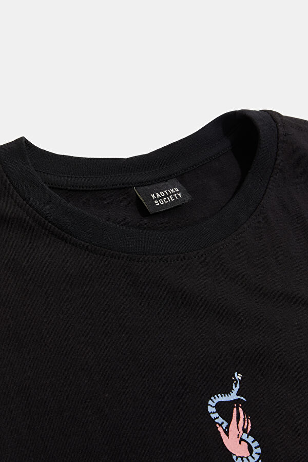 Relaxed Fit Black Crew Neck Printed Men's T-Shirt 3