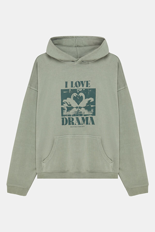 Yeşil Relax Kalıp Kapuşonlu Erkek Sweatshirt 4
