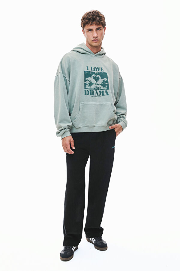Yeşil Relax Kalıp Kapuşonlu Erkek Sweatshirt 3