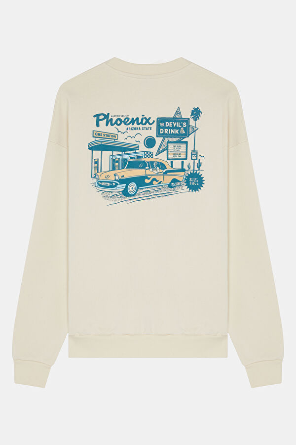 Ekru Relax Kalıp Bisiklet Yaka Erkek Sweatshirt 2