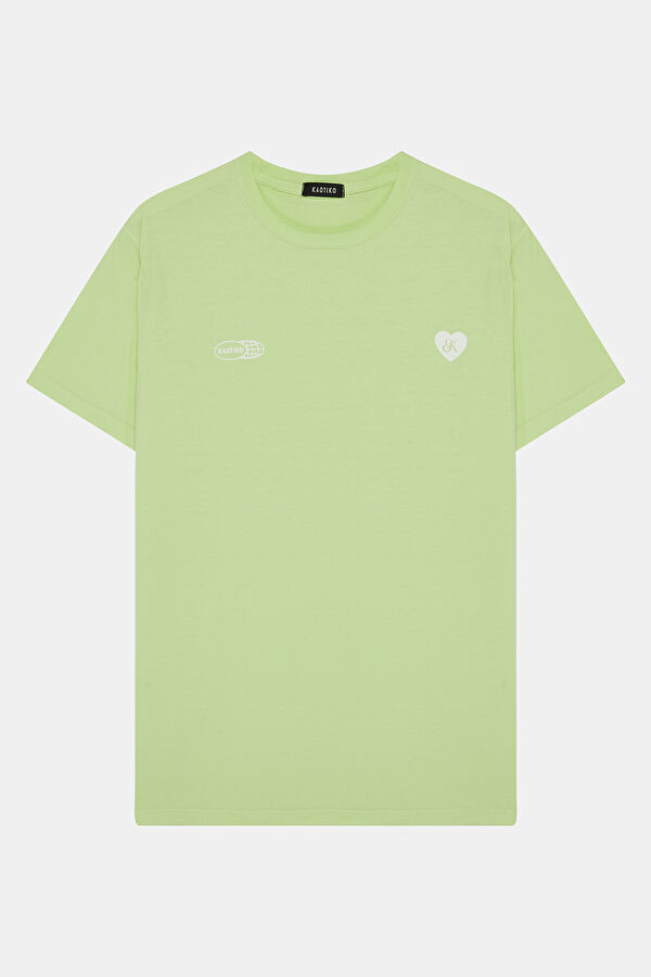 Relax Kalıp Açık Sarı Bisiklet Yaka Erkek T-Shirt