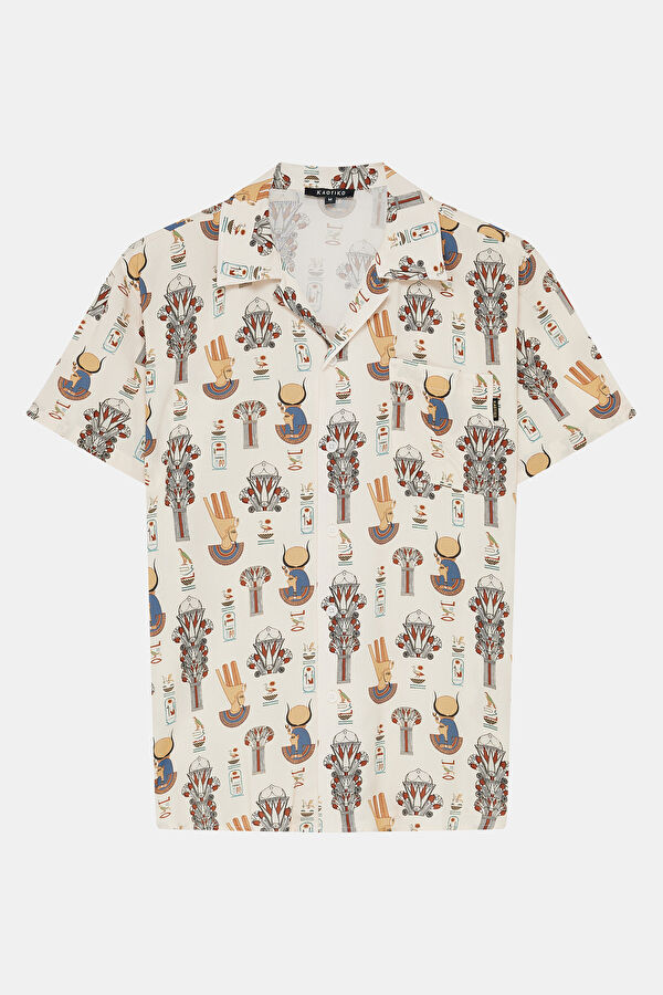 Relax Pattern Cream Patterned Resort Collar Shirt