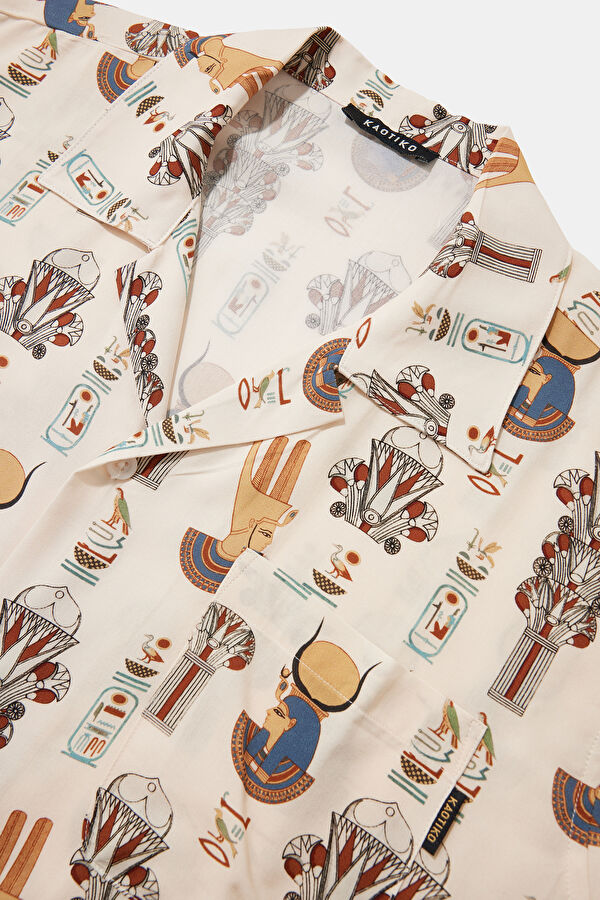 Relax Pattern Cream Patterned Resort Collar Shirt 3