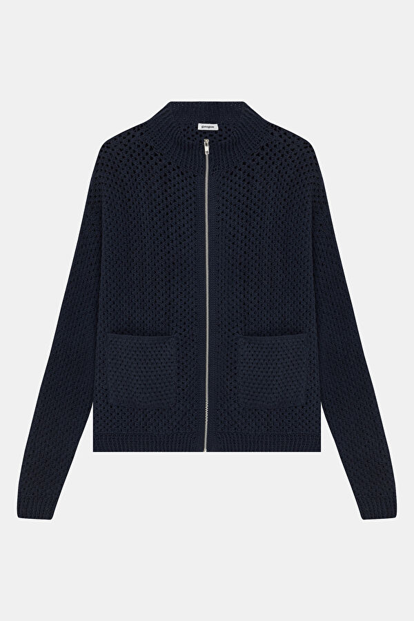 Navy Knitted Pattern Men's Cardigan