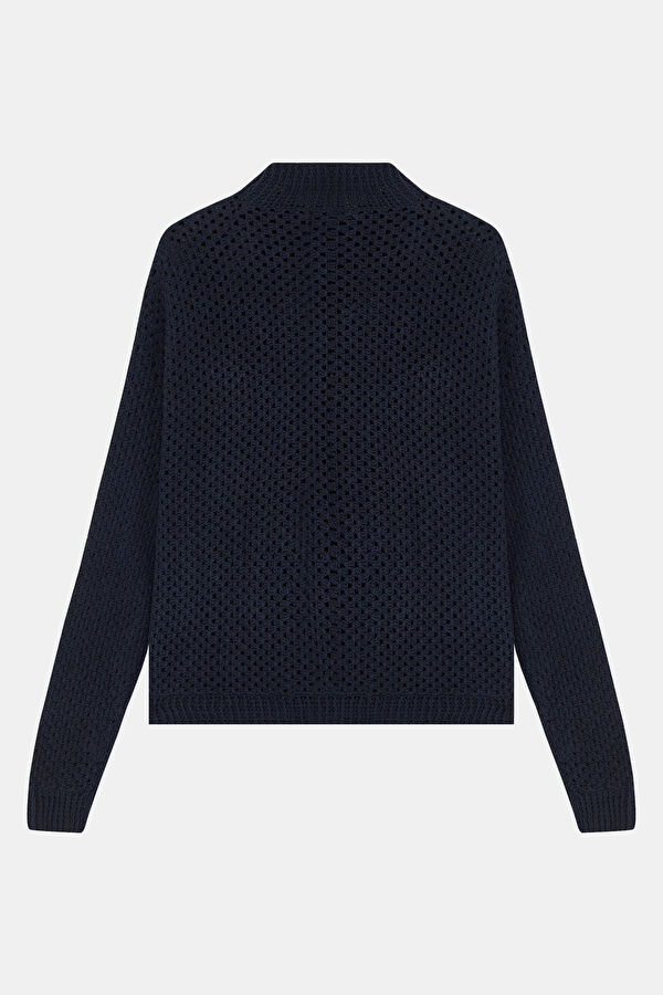 Navy Knitted Pattern Men's Cardigan 2