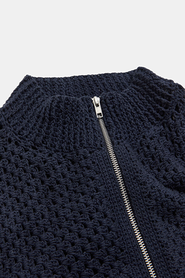 Navy Knitted Pattern Men's Cardigan 3