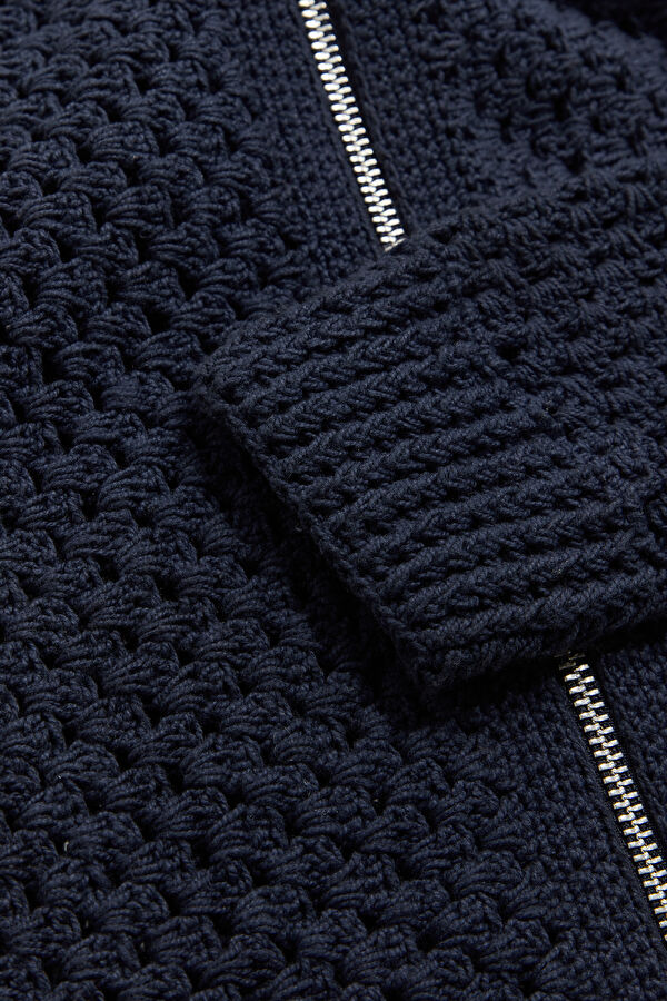 Navy Knitted Pattern Men's Cardigan 4