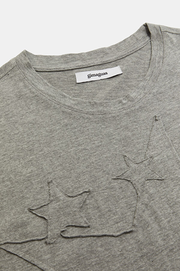 Gri Bisiklet Yaka Nakışlı Erkek T-Shirt 3