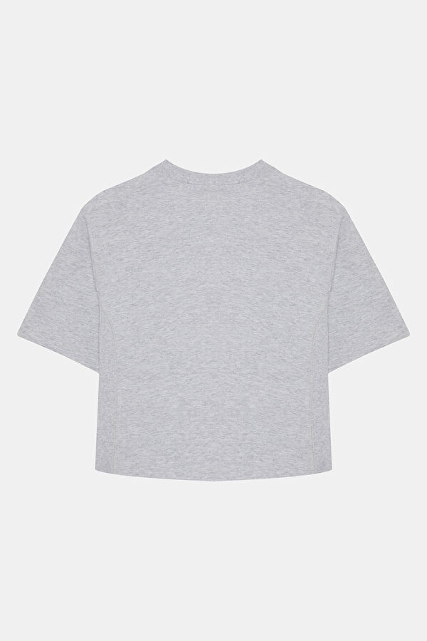 Grey Melange Crew Neck Monogram Women's T-Shirt 2