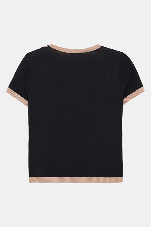 Relax Kalıp Siyah Bisiklet Yaka Kadın T-Shirt 2