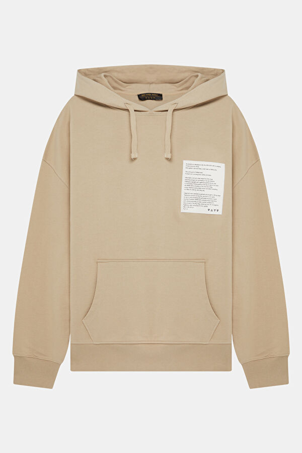 Bej Kapuşonlu Erkek Sweatshirt