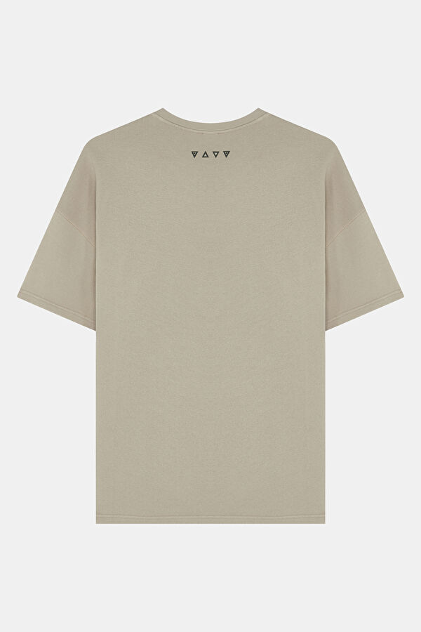 Beige Crew Neck Men's T-Shirt 2