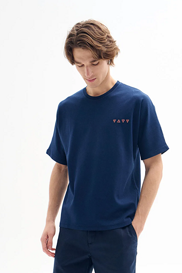Lacivert Bisiklet Yaka Erkek T-Shirt