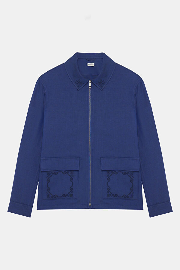 Indigo Zippered Linen Viscose Jacket