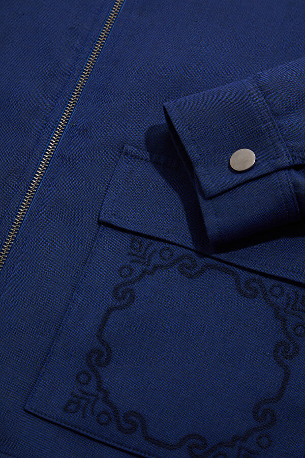 Indigo Zippered Linen Viscose Jacket 4