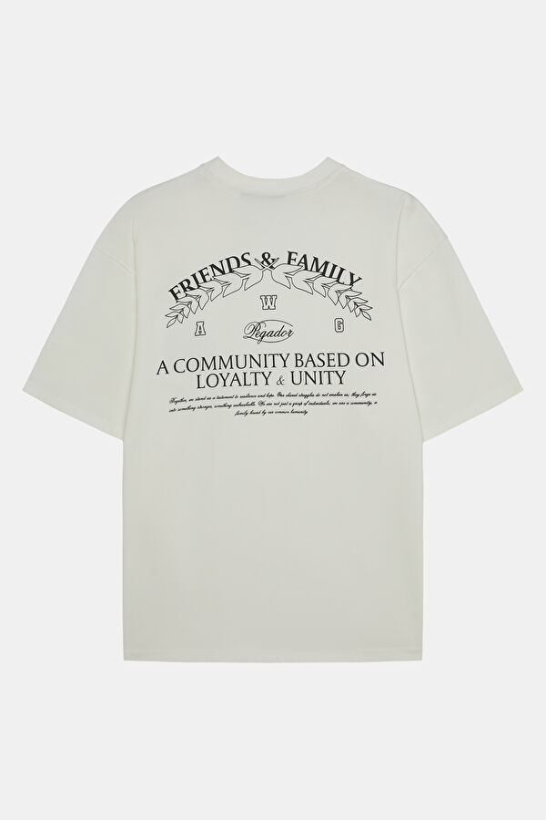 Relax Kalıp Krem Bisiklet Yaka Baskılı Erkek T-Shirt 2