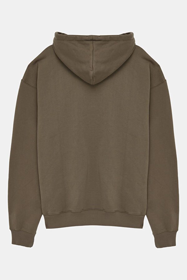Kahve Relax Kalıp Kapuşonlu Erkek Sweatshirt 5