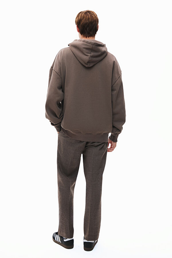 Kahve Relax Kalıp Kapuşonlu Erkek Sweatshirt 2