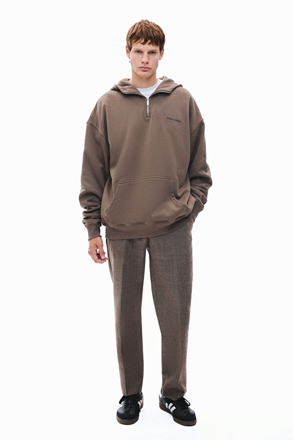 Kahve Relax Kalıp Kapuşonlu Erkek Sweatshirt 3