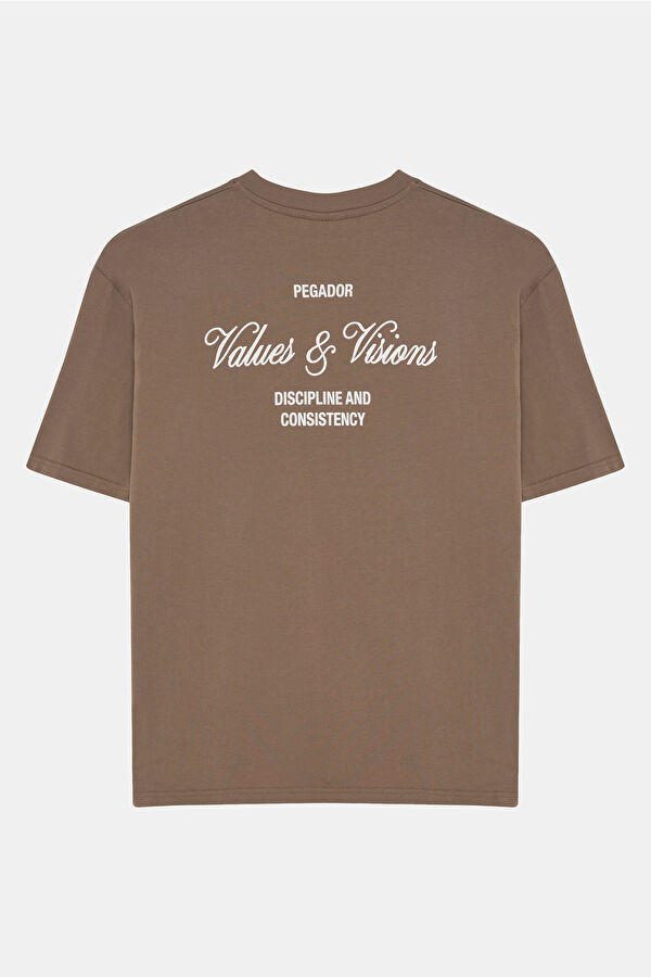 Relax Kalıp Kahve Bisiklet Yaka Baskılı Erkek T-Shirt 2