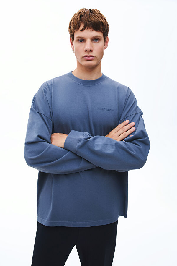 Mavi Relax Kalıp Bisiklet Yaka Erkek Sweatshirt