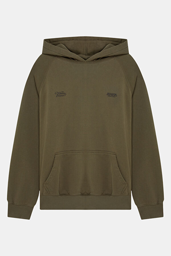 Haki Relax Kalıp Kapuşonlu Erkek Sweatshirt 4