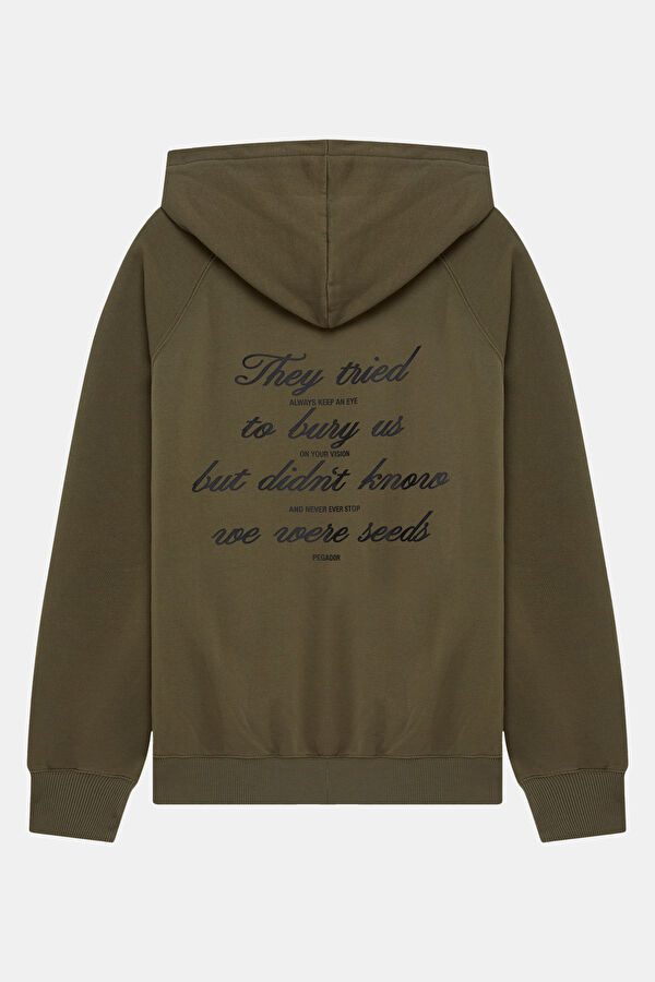 Haki Relax Kalıp Kapuşonlu Erkek Sweatshirt 5