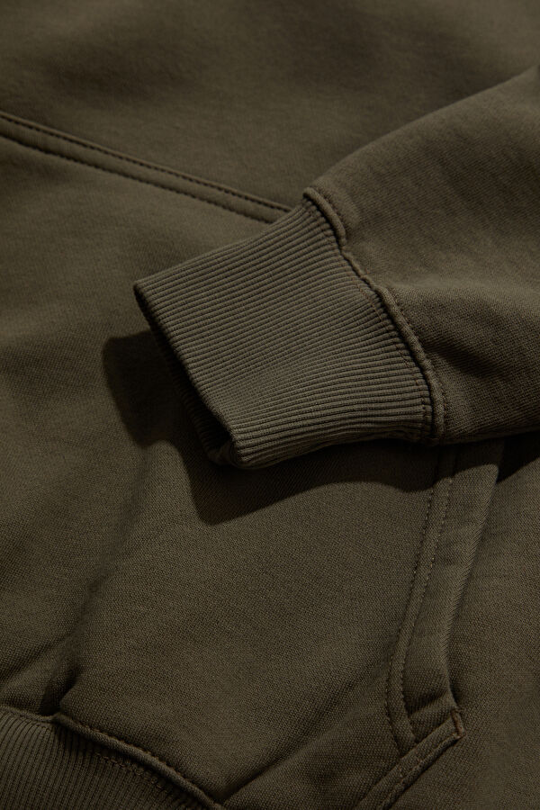Haki Relax Kalıp Kapuşonlu Erkek Sweatshirt 9
