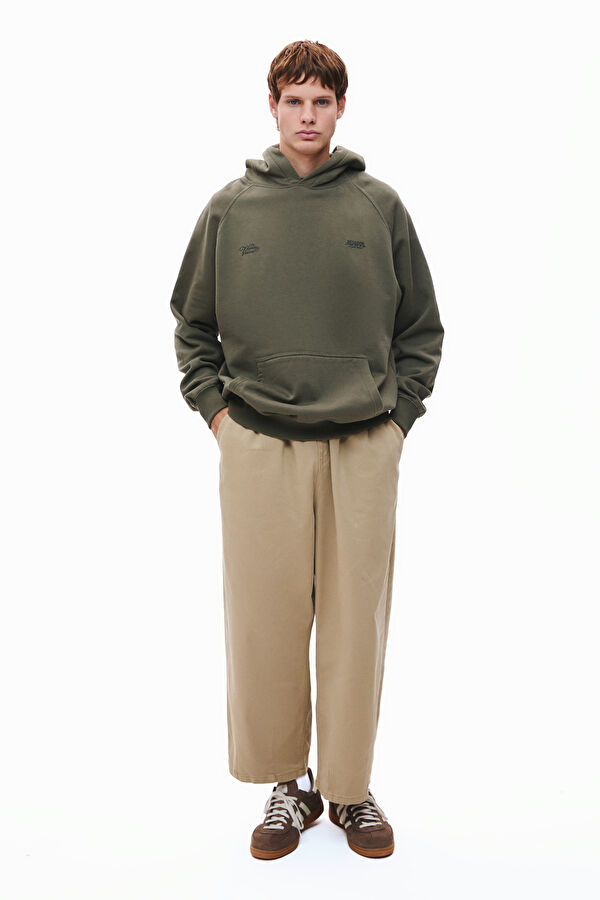 Haki Relax Kalıp Kapuşonlu Erkek Sweatshirt 3