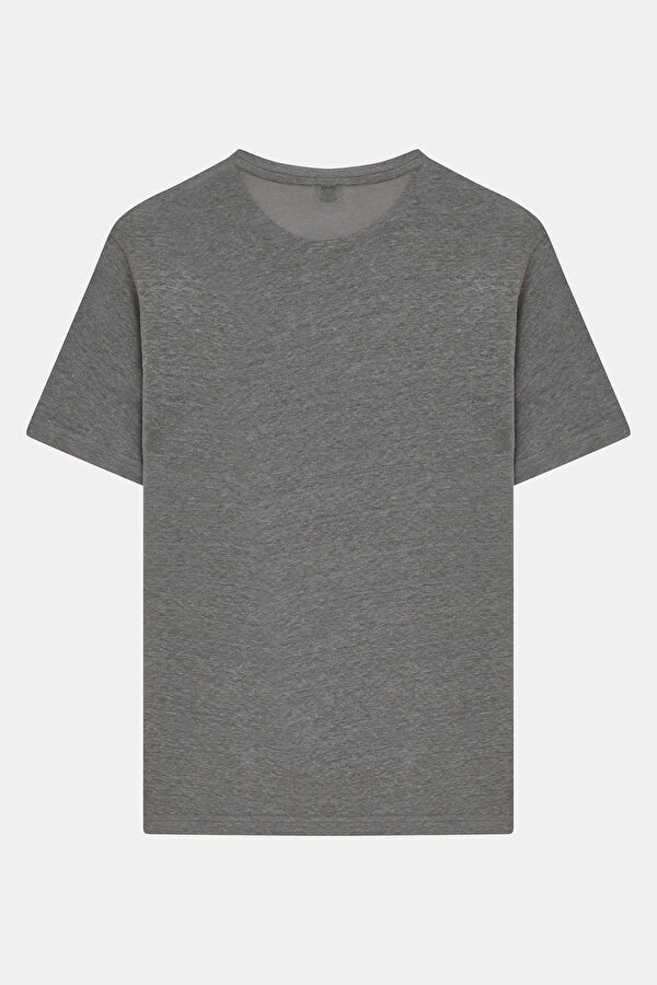 Dark Gray Crew Neck Printed Linen Men's T-Shirt 2