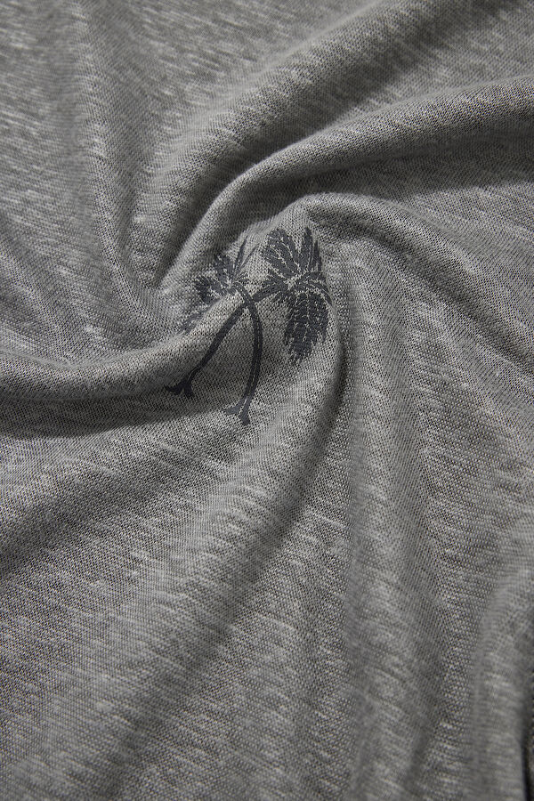 Dark Gray Crew Neck Printed Linen Men's T-Shirt 4