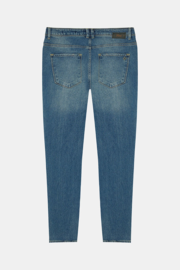 Düz Kesim Mavi Dar Paça Kot Jean Erkek Pantolon 2